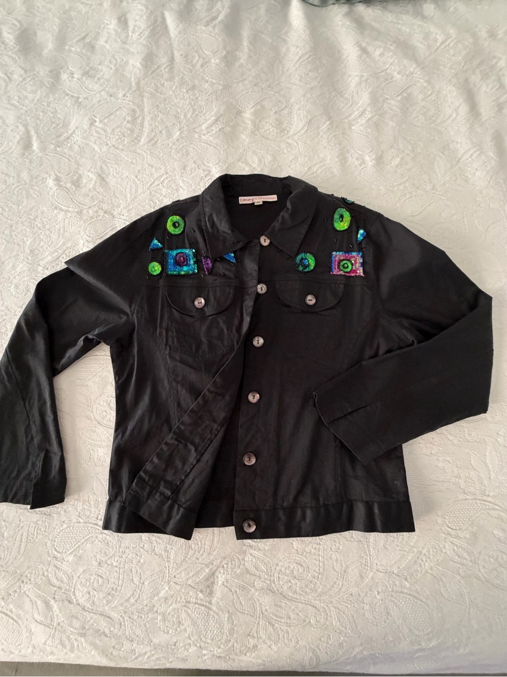 Black Embellished Lightweight Jacket with Sequin Accents